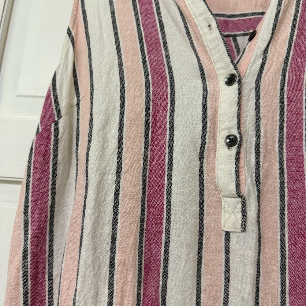 Splendid Picnic Stripe Pink Midi Linen Blend Dress Small Cottagecore Beach Boho - Picture 3 of 12